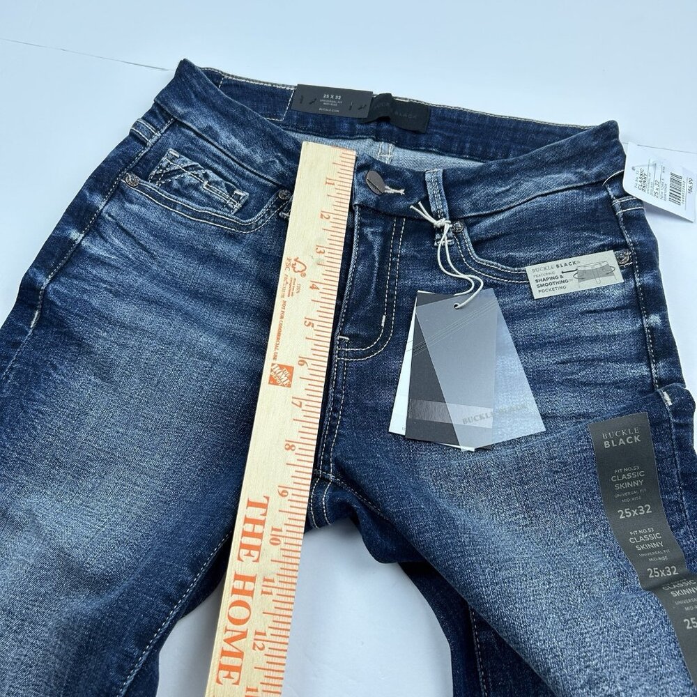 Buckle Black BKE Jeans Womens 25x32 Blue Skinny Fit No 53 Ripped Dark Wash Denim - Picture 15 of 16